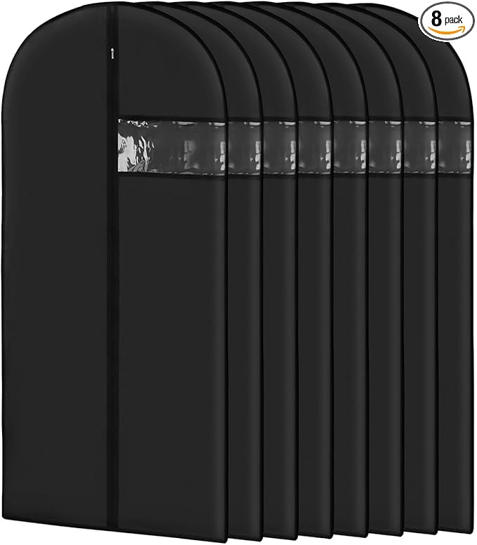 Garment Bags for Hanging Clothes 8 packs Washable Black Suit Bags for Closet by Lzerking