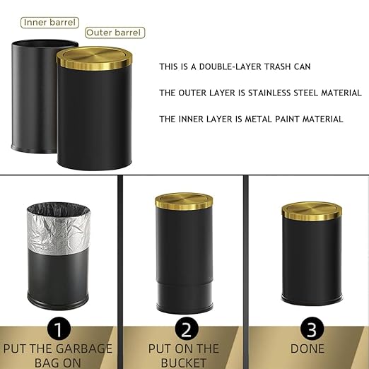 Brushed Brass Garbage can, Bathroom Trash can - Image 5