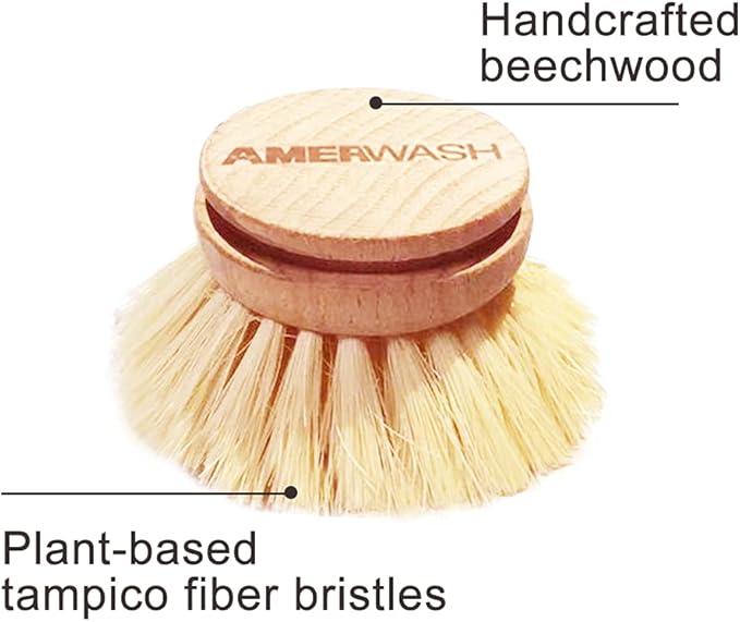 Classic Dish Brush Replacement Head 3 Packs, Natural Bristle Tampico Fiber - Image 6