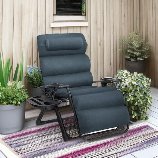 Best Choice Products Oversized Zero Gravity Chair, Folding Outdoor Patio Recliner, XL Anti Gravity Lounger w/Removable Cushion, Cup Holder, Side Tray, 350lb Capacity - Graphite Blue - Image 6