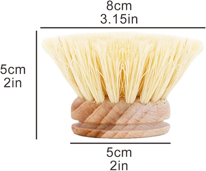 Classic Dish Brush Replacement Head 3 Packs, Natural Bristle Tampico Fiber - Image 5