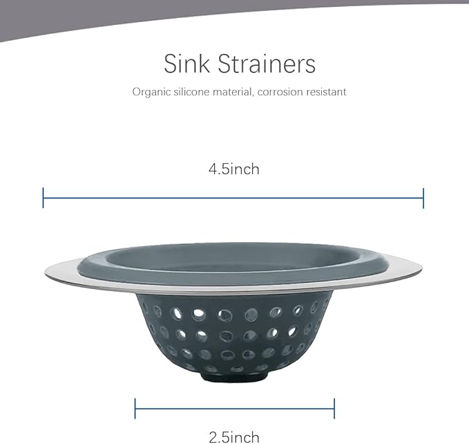Kitchen Set of 2 Sink Strainers, Flexible Silicone Good Grip Kitchen Sink - Image 2