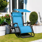 Best Choice Products Folding Zero Gravity Outdoor Recliner Patio Lounge Chair w/Adjustable Canopy Shade, Headrest, Side Accessory Tray, Textilene Mesh - Light Blue - Image 2
