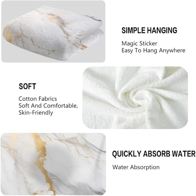 Marble Hand Towels Highly Absorbent White and Gold Marbling Bathroom Kitchen - Image 3