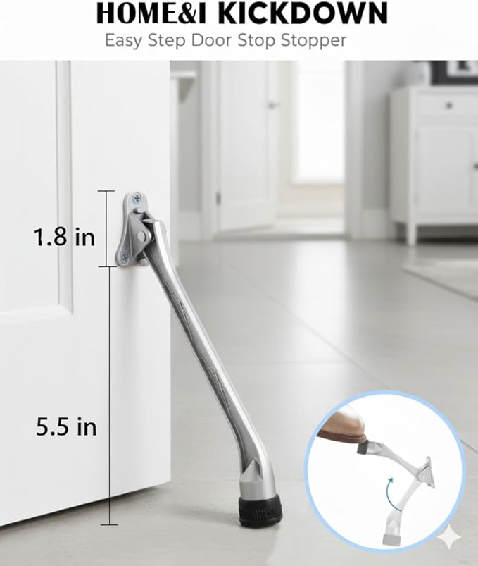 HOME&I Kickdown Door Stopper, 7-Inch Door Holder Kick Door Kickstand Rubber Foot - Image 2