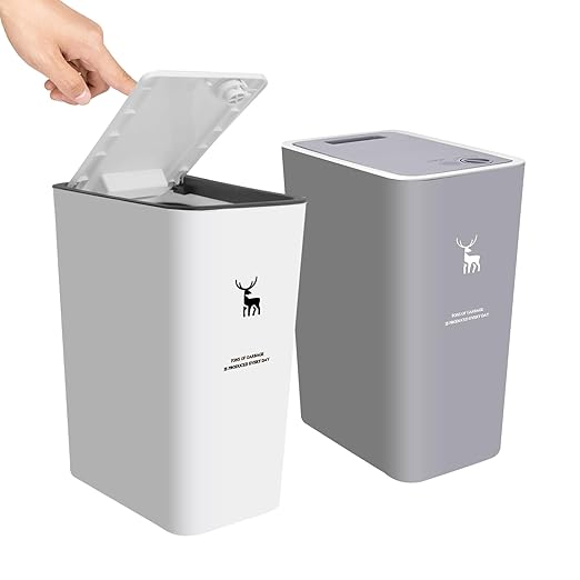 XPIY Trash Can with Lid, 2 Pack 4 Gallons/15 Liters Garbage Can with Press Top by XIPY