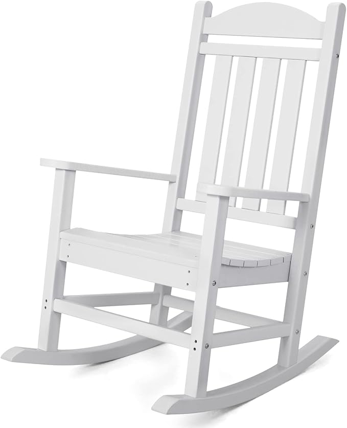 Devoko HDPE Rocking Chair Plastic Outdoor Indoor Patio Rocker Chair High Back All Weather Rocker for Patio Backyard Porch Garden (White) by DEVOKO