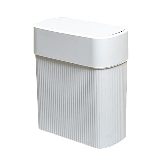 Bathroom Trash Can with Press Top Lid, 3.2 Gallon Slim Garbage Can by ABEETE