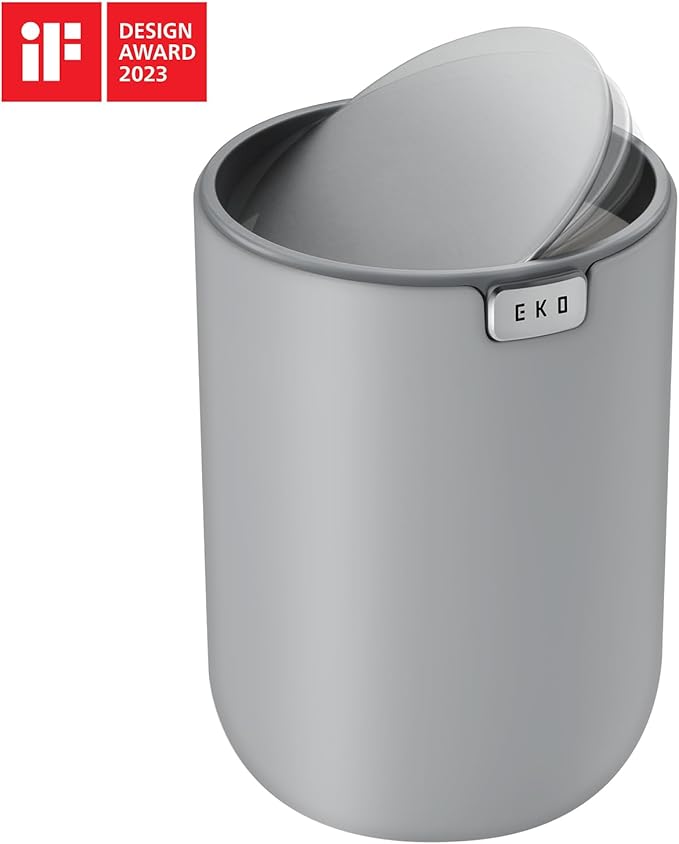 EKO Mini Desk Trash Can with Swing-Top Lid 0.4 Gallon Small Table Round - Image 9