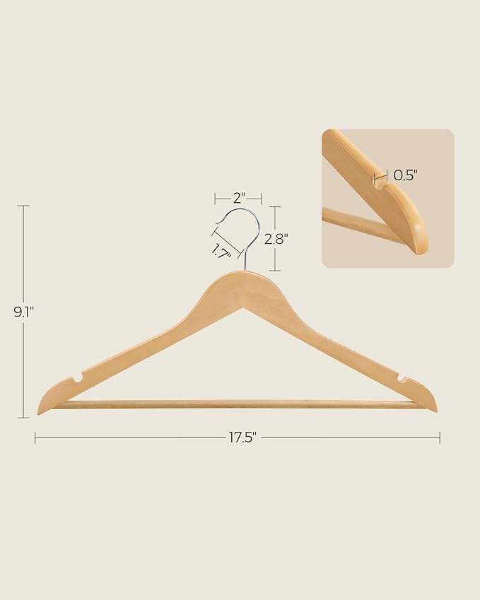 SONGMICS Solid Wood Hangers, Pants Bar, 360° Swivel Hook, Non-Slip - Image 7
