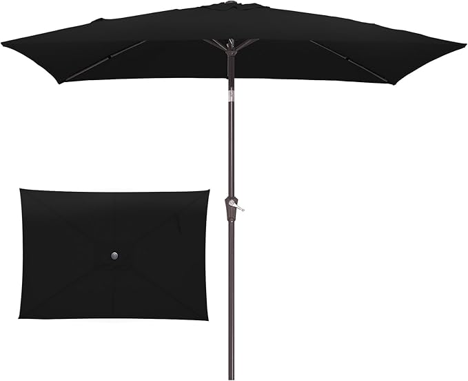 JEAREY 6.5x10 ft Rectangular Patio Umbrellas Outdoor Market Umbrella with Push Button Tilt and Crank, Rectangle Table Umbrella 6 Sturdy Ribs UV Protection for Pool Garden Backyard Deck, Black by JEAREYOutdoorsCollection