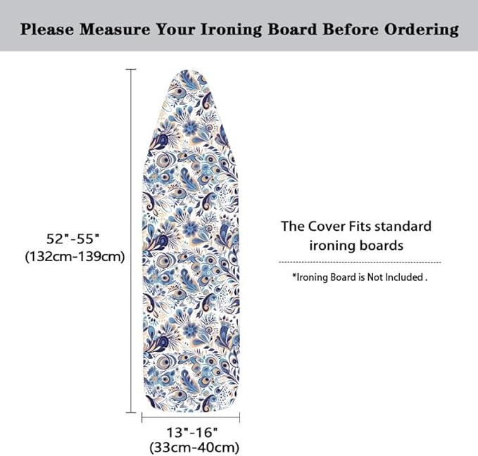 Blue Peacock Feather Steam Ironing Board Cover Damask Floral 15x54 Inch - Image 5