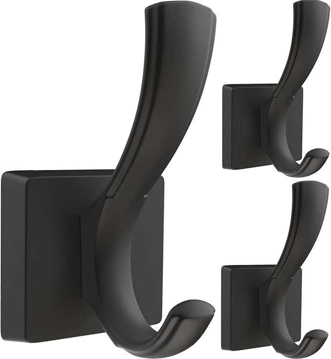 3 Pack Black Towel Hooks, Towels Robe Holder by TOFIIGREM
