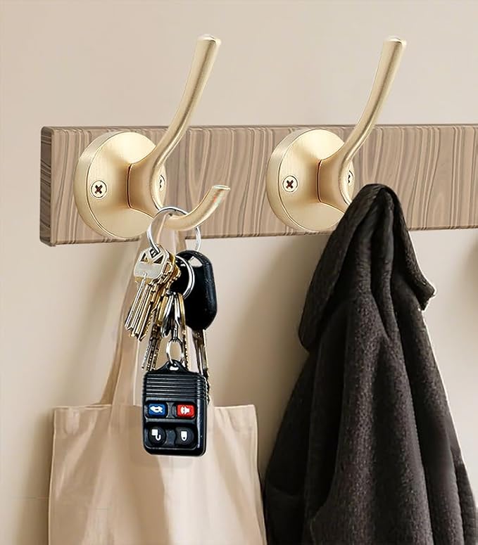Gold Coat Hooks for Wall, 2 Pack Heavy Duty Towel Robe Hooks, Hats Hooks for - Image 2