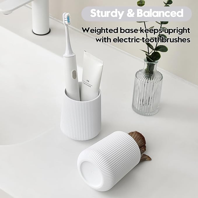 White Striped Toothbrush Holder - Image 4