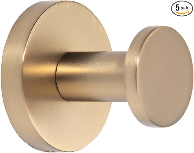 TUNNY 5 Pack Round Towel Hooks-Champagne Gold Modern Coat Hooks Shower Towel by TUNNY