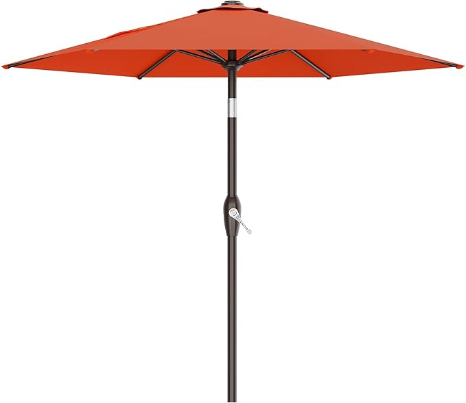 AreShark 7.5FT Patio Umbrella Table Market Umbrella with 6 Sturdy Ribs, Button Tilt/Crank, Heavy-Duty Outdoor Umbrellas for Pool, Deck, Garden and Backyard, Orange by Unknown