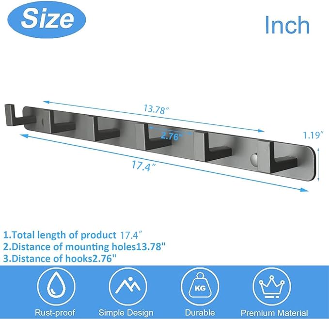 Coat Rack, Heavy Duty Stainless Steel 6 Tri Coat Hook Hanger, Wall Mounted - Image 7