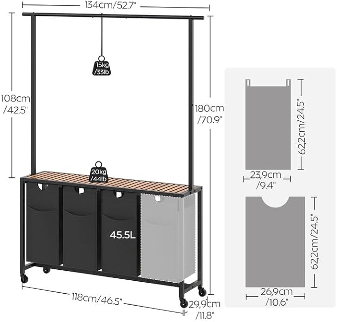 Laundry Sorter 4 Section, Rolling Laundry Hamper - Image 3