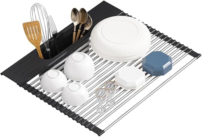 Roll Up Dish Drying Rack Over Sink, Heat-Resistant Multipurpose Rolling Sink by KEGFRES