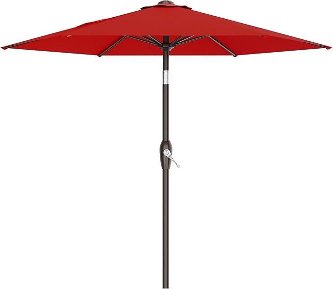 AreShark 7.5FT Patio Umbrella Table Market Umbrella with 6 Sturdy Ribs, Button Tilt/Crank Heavy-Duty Round Outdoor Umbrellas for Garden, Deck, Backyard,and Pool, Red by Unknown