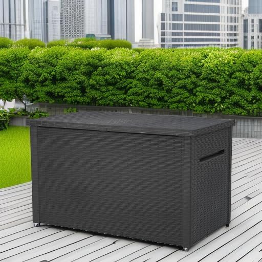 Keter Java XXL 230 Gallon Resin Rattan Look Large Outdoor Storage Deck Box for Patio Furniture Cushions, Pool Toys, and Garden Tools, Dark Grey - Image 5