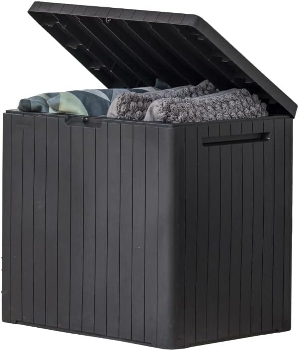 Keter City 30 Gallon Resin Outdoor Storage Box & Patio Side Table for Balcony, Pool, Deck & Garden Accessories, Weather‑Resistant, Dark Grey by Keter