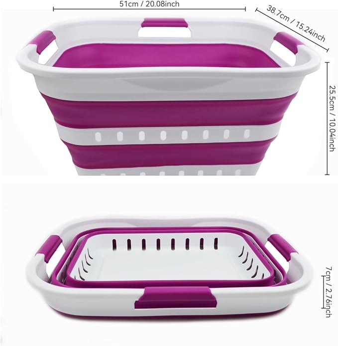 SAMMART 30L Collapsible 3 Handled Plastic Laundry Basket - Image 3