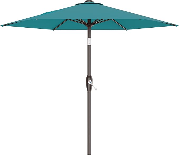 AreShark 7.5FT Patio Umbrella Table Market Umbrella with 6 Sturdy Ribs, Button Tilt/Crank, Heavy-Duty Outdoor Umbrellas for Pool, Deck, Garden and Backyard, Cerulean by Unknown