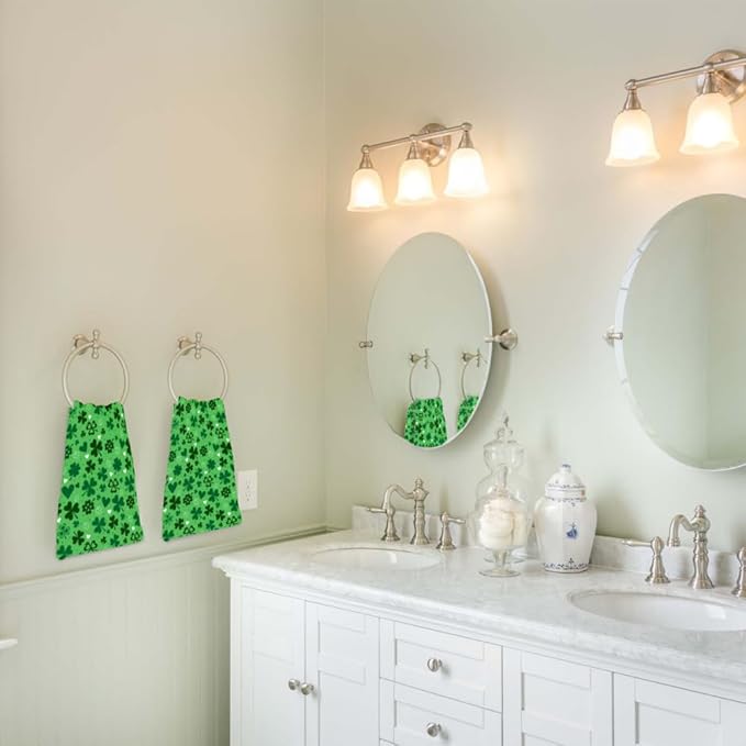 St Patricks Day Hand Towels for Bathroom, 2 Packs Lucky Clovers Fingertip - Image 7