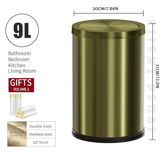 9L/2.4Gal Antique Bronze Bathroom Trash Can, Small Flip Garbage Can - Image 7