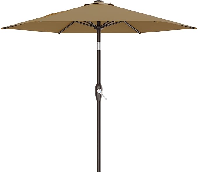 AreShark 7.5FT Patio Umbrella Table Market Umbrella with 6 Sturdy Ribs, Button Tilt/Crank, Heavy-Duty Outdoor Umbrellas for Pool, Deck, Garden and Backyard, Khaki by Unknown
