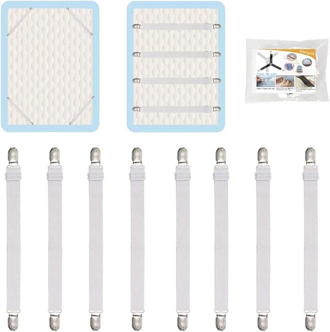 8Pcs Adjustable Bed Sheet Straps Clips, Elastic Mattress Sheet Fasteners Holder by QoeCycth
