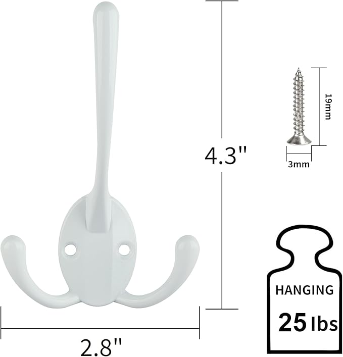 IBosins 6 Pack Big Heavy Duty Three Prongs Coat Hooks Wall Mounted - Image 2