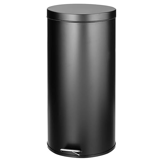 mDesign Tall 30 Liter / 7 Gallon Large Round Metal Lidded Step Trash Can - Image 7