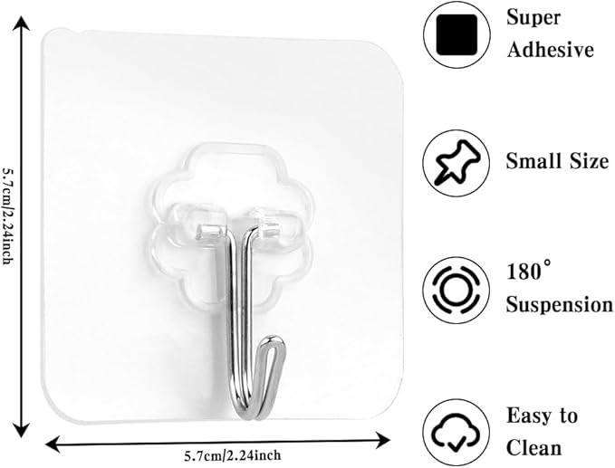 72pcs Adhesive Wall Hooks - 22lb Heavy Duty Hooks - Image 2