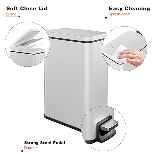 Slim Bathroom Trash Can with Lid Soft Close, 1.6 Gallon Stainless Steel Garbage - Image 7