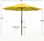 MEWAY 9ft Patio Umbrella Outdoor Table Umbrellas with Push Button Tilt and Crank, Market Umbrella 8 Sturdy Ribs for Deck, Garden, Pool and Backyard, Yellow - Image 7
