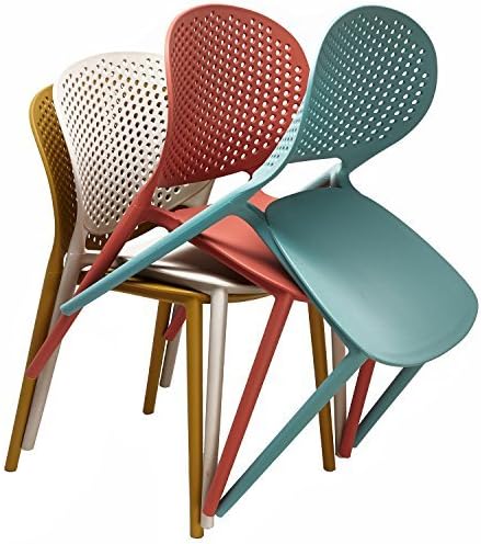 2xhome Patio Dining Chair | Modern Stackable Outdoor Pool Side Chair | Weather Resistant Plastic for Yard, Porch, Balcony, Kitchen, Orange, Single, Set of 1 - Image 8