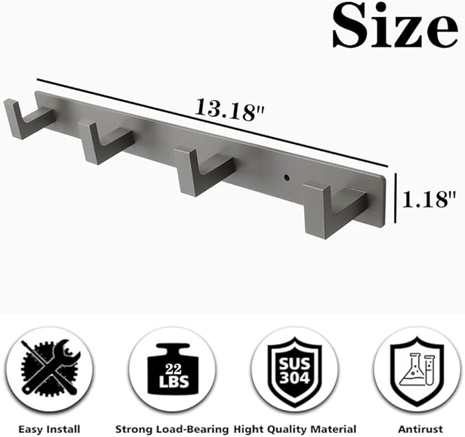Coat Rack, Heavy Duty Stainless Steel 3 Tri Coat Hook Hanger, Wall Mounted Wall - Image 6
