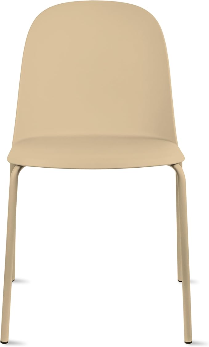 2xhome Modern Stackable Armless Dining Chair | Plastic Shell Seat with Metal Legs | Indoor or Outdoor Use | Home Kitchen Patio, Beige by 2xhome