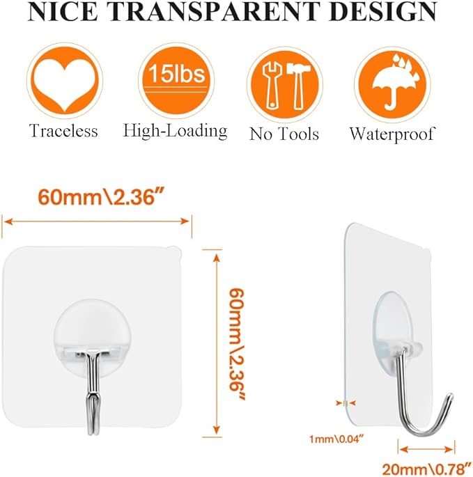 FOTYRIG Adhesive Hooks Heavy Duty Wall Sticky Hooks - Image 2