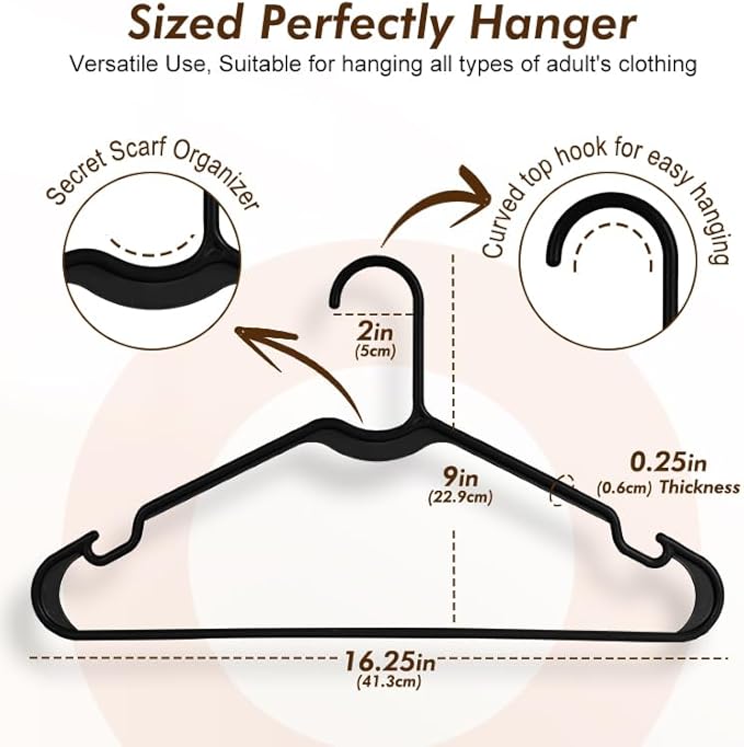 HOUSE DAY Black Plastic Hangers 60 Pack, Lightweight Clothes Hangers - Image 2