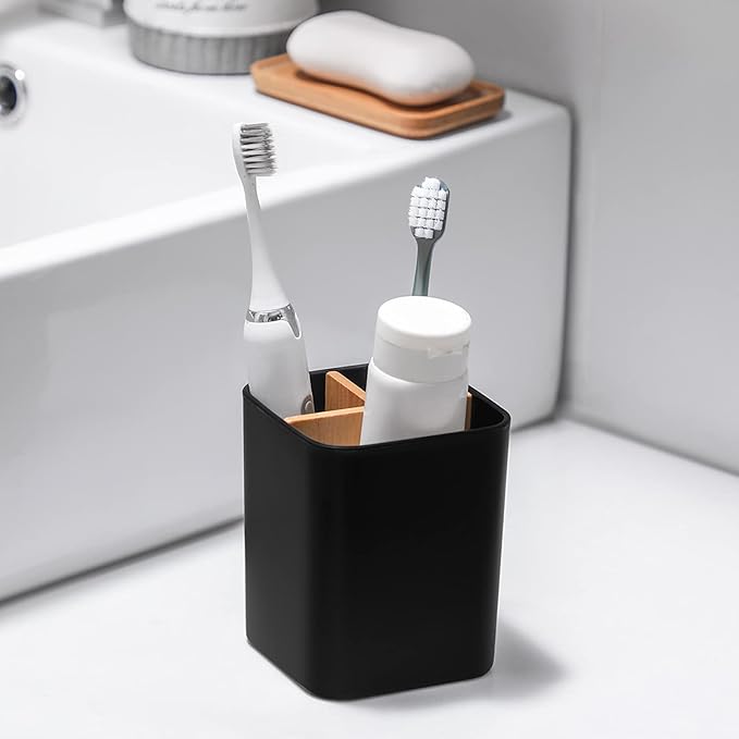Bamboo Toothbrush Holder for Bathrooms, 3 Slots Toothbrush and Toothpaste - Image 3