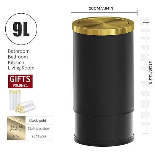 Brushed Brass Garbage can, Bathroom Trash can - Image 6