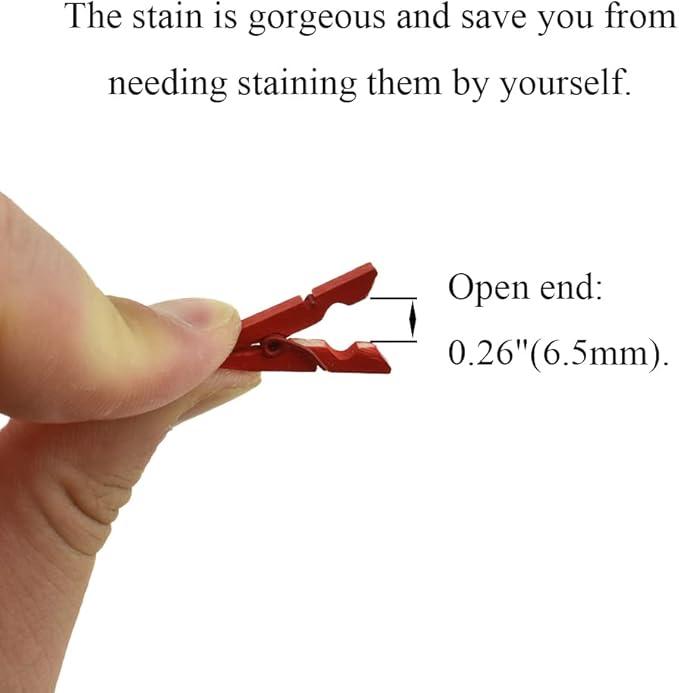 HAHIYO Red Wooden Clothes Pins Clothespins Mini Aviod Fall Apart 1 Inches - Image 3