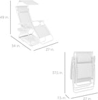 Best Choice Products Folding Zero Gravity Outdoor Recliner Patio Lounge Chair w/Adjustable Canopy Shade, Headrest, Side Accessory Tray, Textilene Mesh - Snow - Image 2