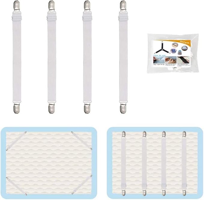 4Pcs Adjustable Bed Sheet Straps Clips, Elastic Mattress Sheet Fasteners Holder by QoeCycth