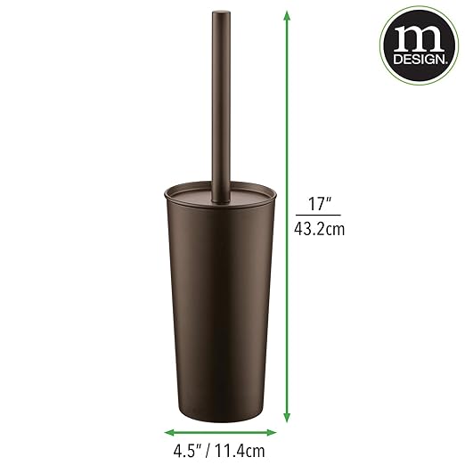 mDesign Metal Freestanding Slim Toilet Bowl Brush and Holder + Rectangle Narrow - Image 4