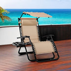 Best Choice Products Folding Zero Gravity Outdoor Recliner Patio Lounge Chair w/Adjustable Canopy Shade, Headrest, Side Accessory Tray, Textilene Mesh - Beige - Image 2
